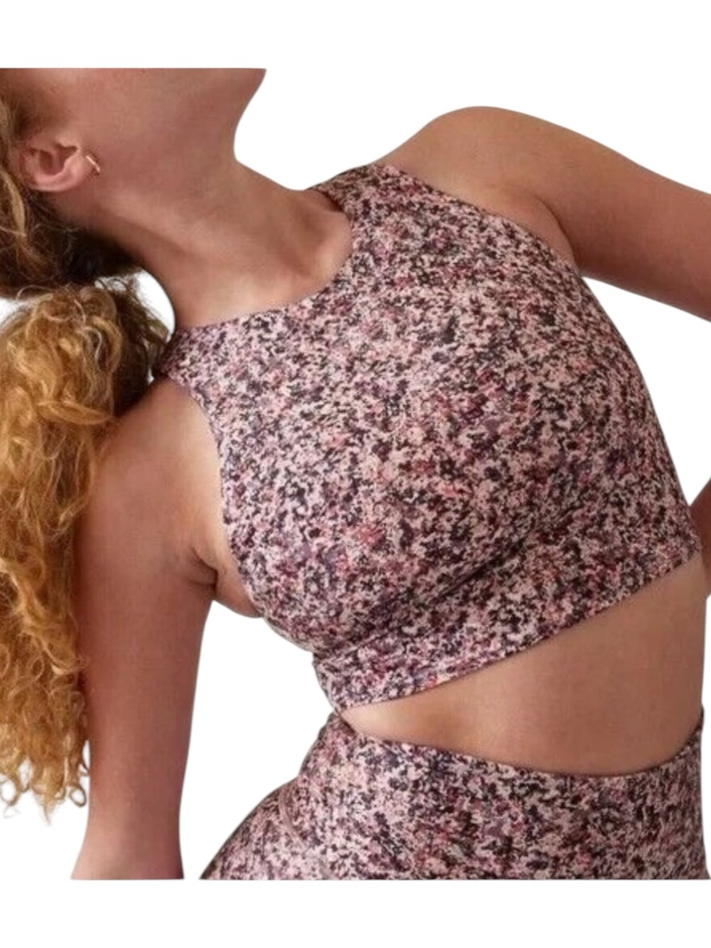 ATHLETA Conscious Crop Printed Sports Bra Tank Pink Black Medium